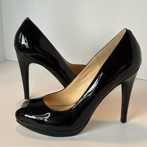 Cole Haan Nike Air Black Patent Leather Peep Toe High Heel Pumps Size 10B